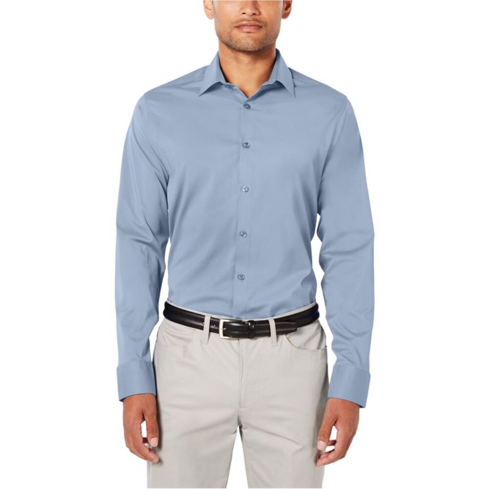 Ryan Seacrest Mens Modern Fit Stretch Button Up Shirt, Blue, S Neck, DM